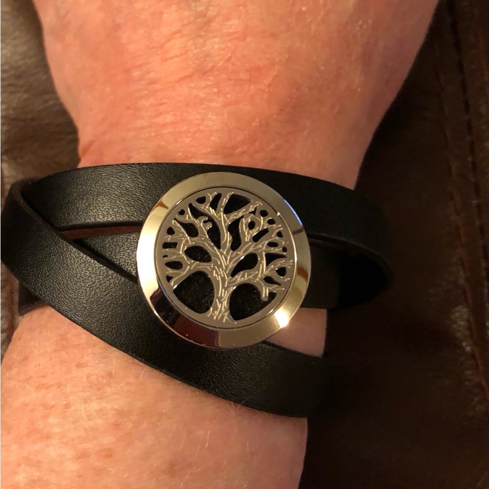Essential oil tree of life locket with leather wrap bracelet